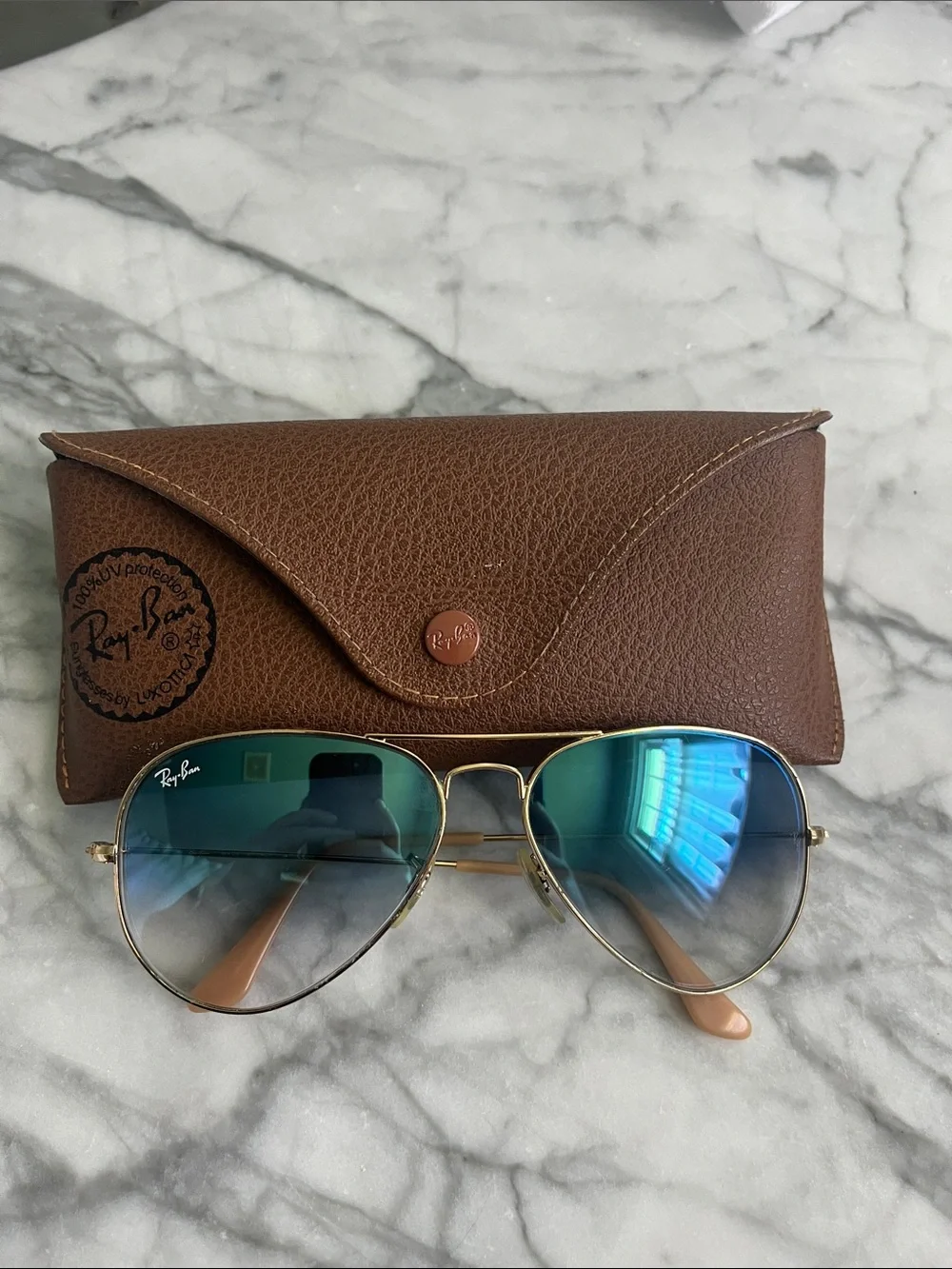 Ray-Ban Aviator Sunglasses - Blue Gradient Lenses, Gold Frame